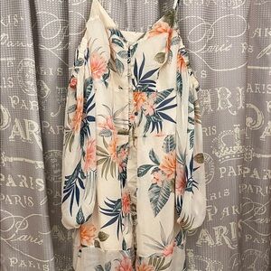 Guess Floral Long Sleeve Dress - Cream and Green